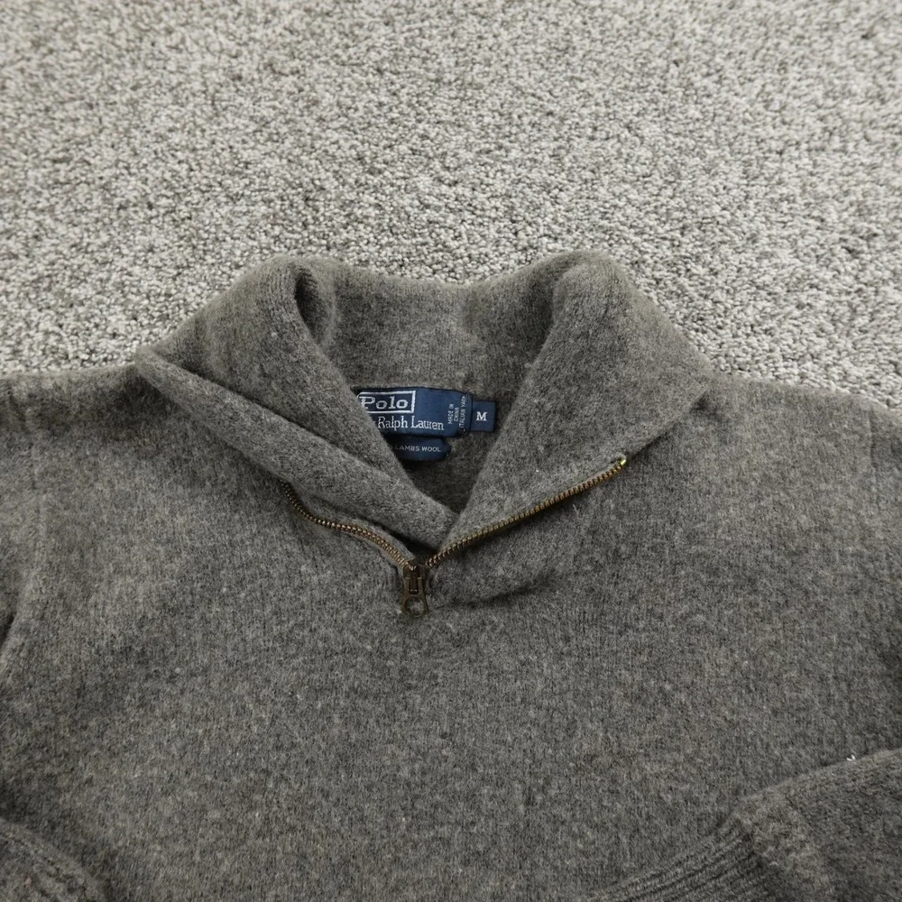 Ralph Lauren Polo Sweater Mens M Gray Lambswool Shawl Pullover Sweatshirt Preppy
